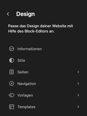 Die Bereiche des Website-Editors