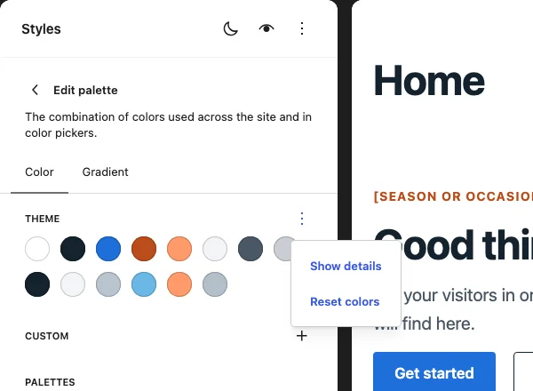 Color options menu after a change