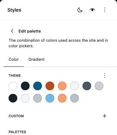 Edit palette with the theme colors