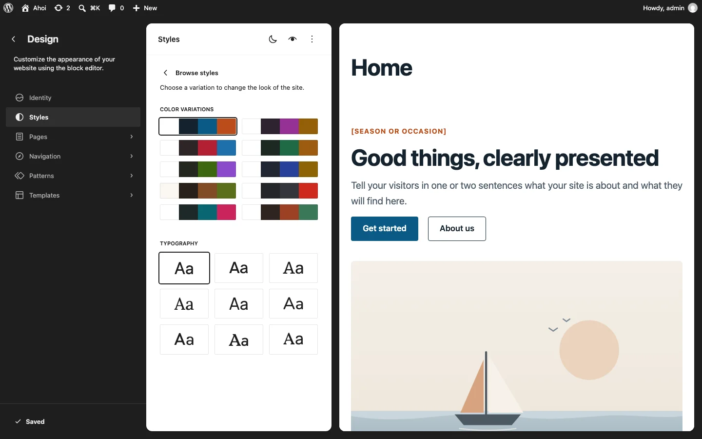 Browse styles: color variations and typography