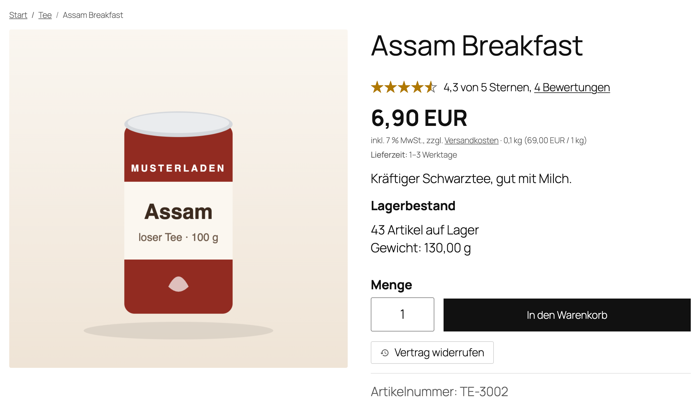 Lieferzeit auf der Produktseite im Shop