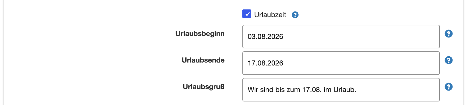 Einstellungen für die Urlaubszeit
