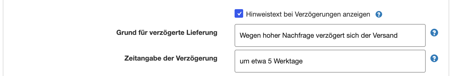 Einstellungen für Verzögerungen