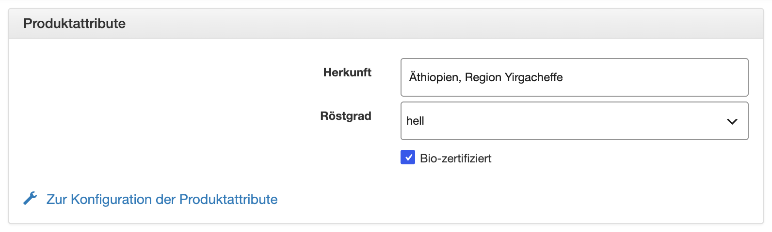 Reiter Produktattribute in der Produktbearbeitung