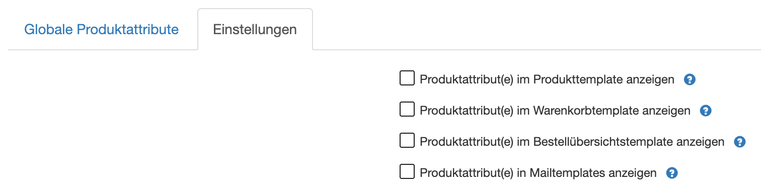 Reiter Einstellungen des Moduls Produktattribute
