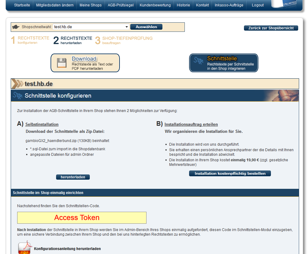 Access Token im Händlerbund-Konto