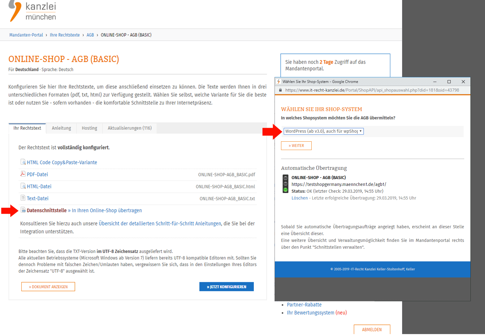 Datenschnittstelle im Mandantenportal