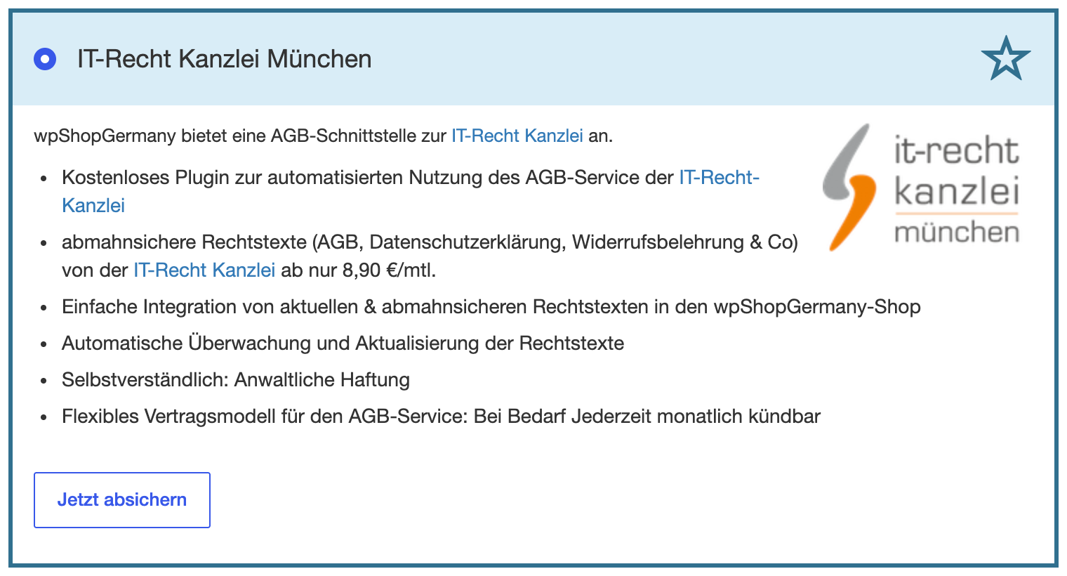 Informationsseite IT-Recht Kanzlei ohne installiertes Plugin