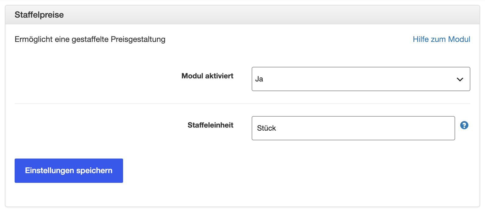 Moduleinstellungen Staffelpreise
