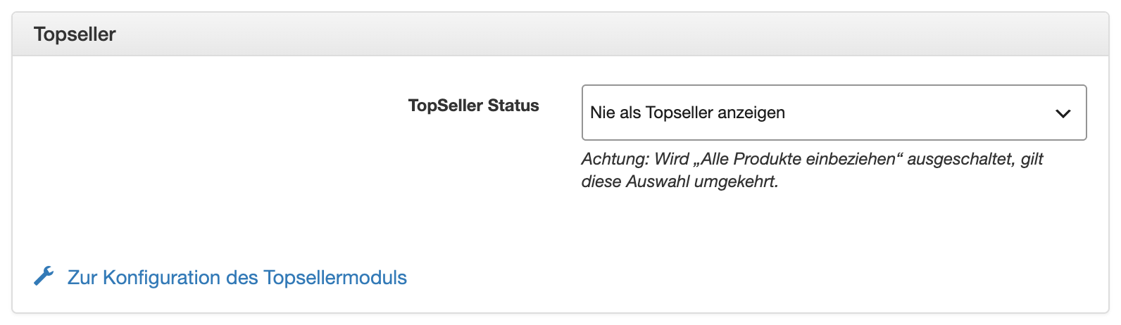 Kasten Topseller in der Produktverwaltung