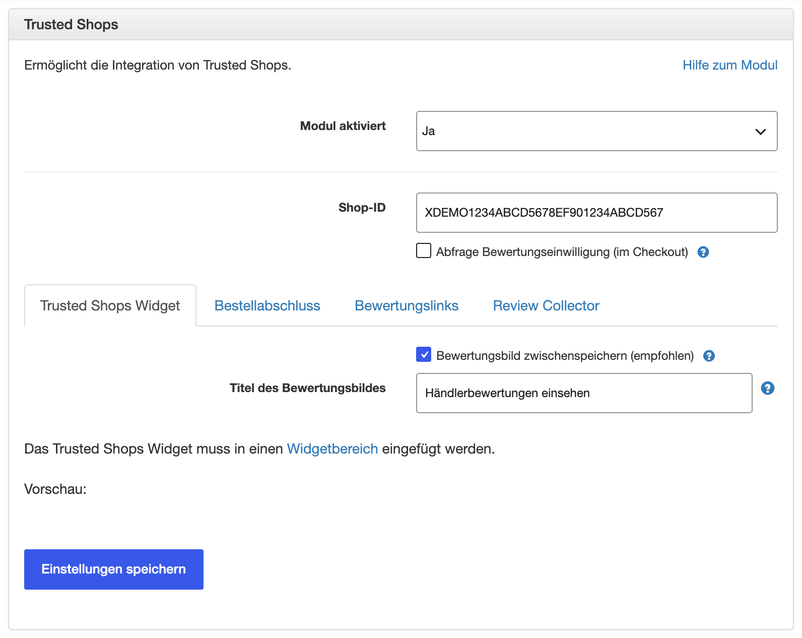 Moduleinstellungen Trusted Shops