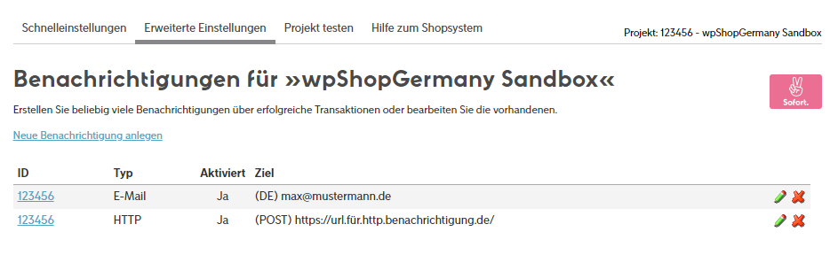 Benachrichtigung im SOFORT-Projekt