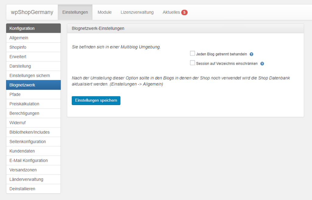 Einstellungen im Bereich Blognetzwerk