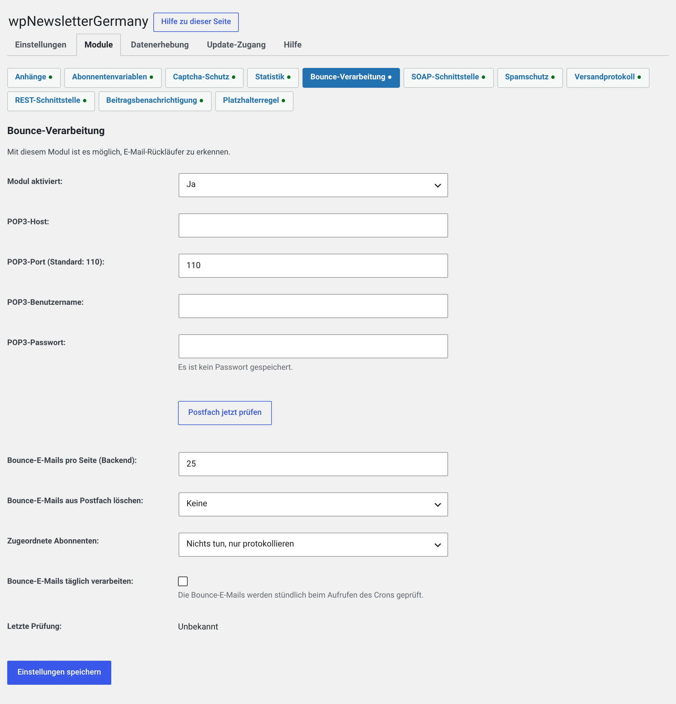 Die Einstellungen des Bounce-Moduls