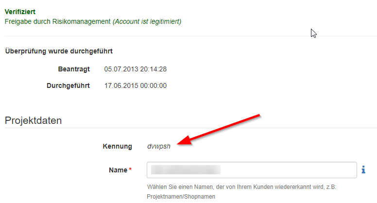 micropayment-Interface: Projekt-Kennung