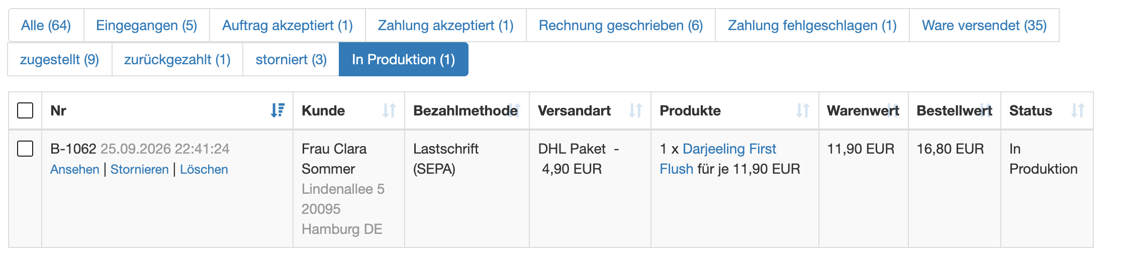 Eigene Bestellzustände in der Bestellverwaltung