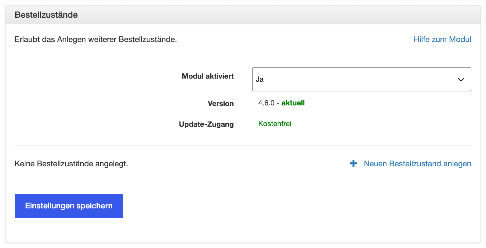 Eigene Bestellzustände in den Moduleinstellungen