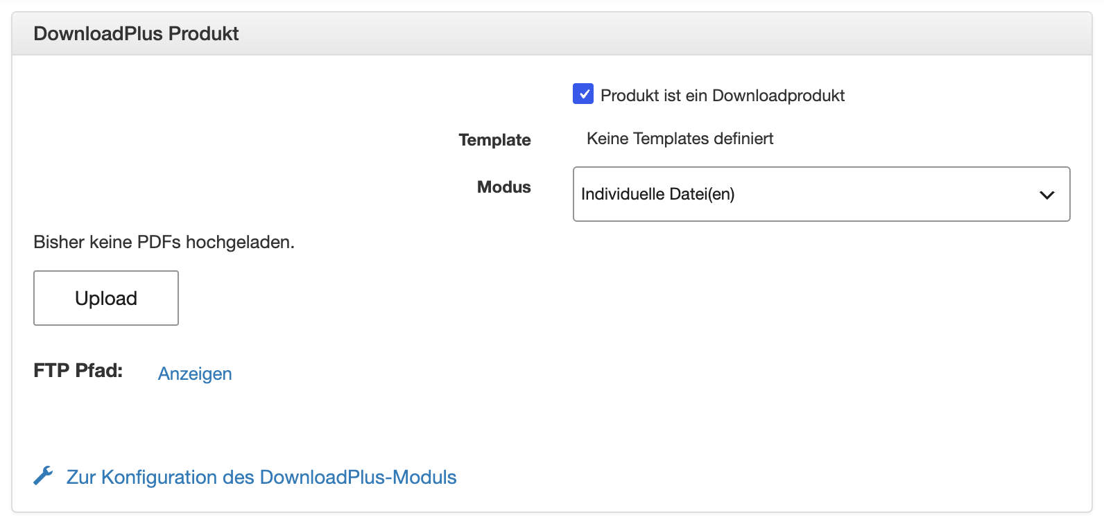DownloadPlus-Einstellungen im Produkt