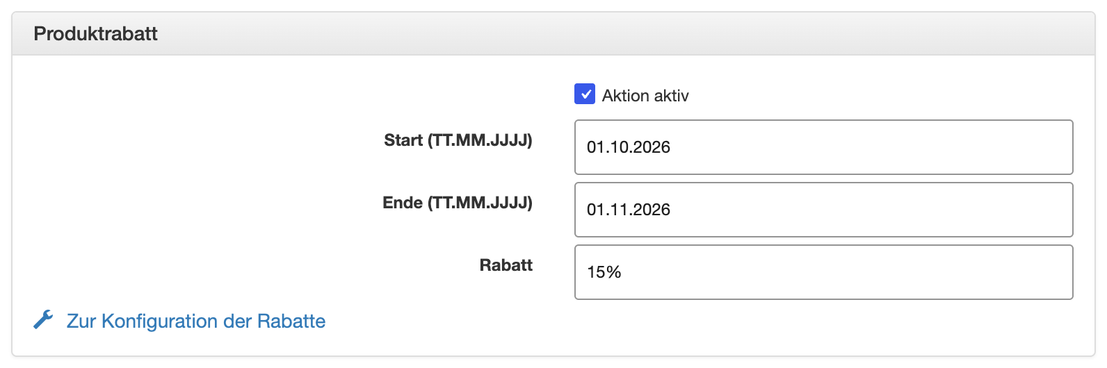 Kasten Produktrabatt in der Produktverwaltung