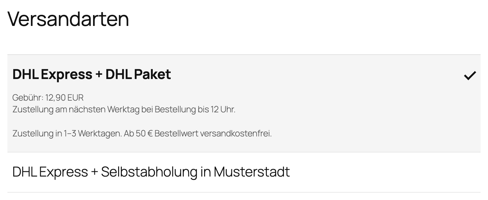 Checkout mit zusammengesetzter Versandart