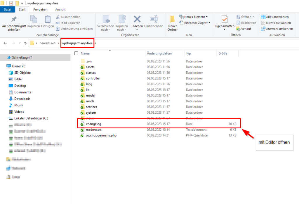 Changelog im Plugin-Ordner