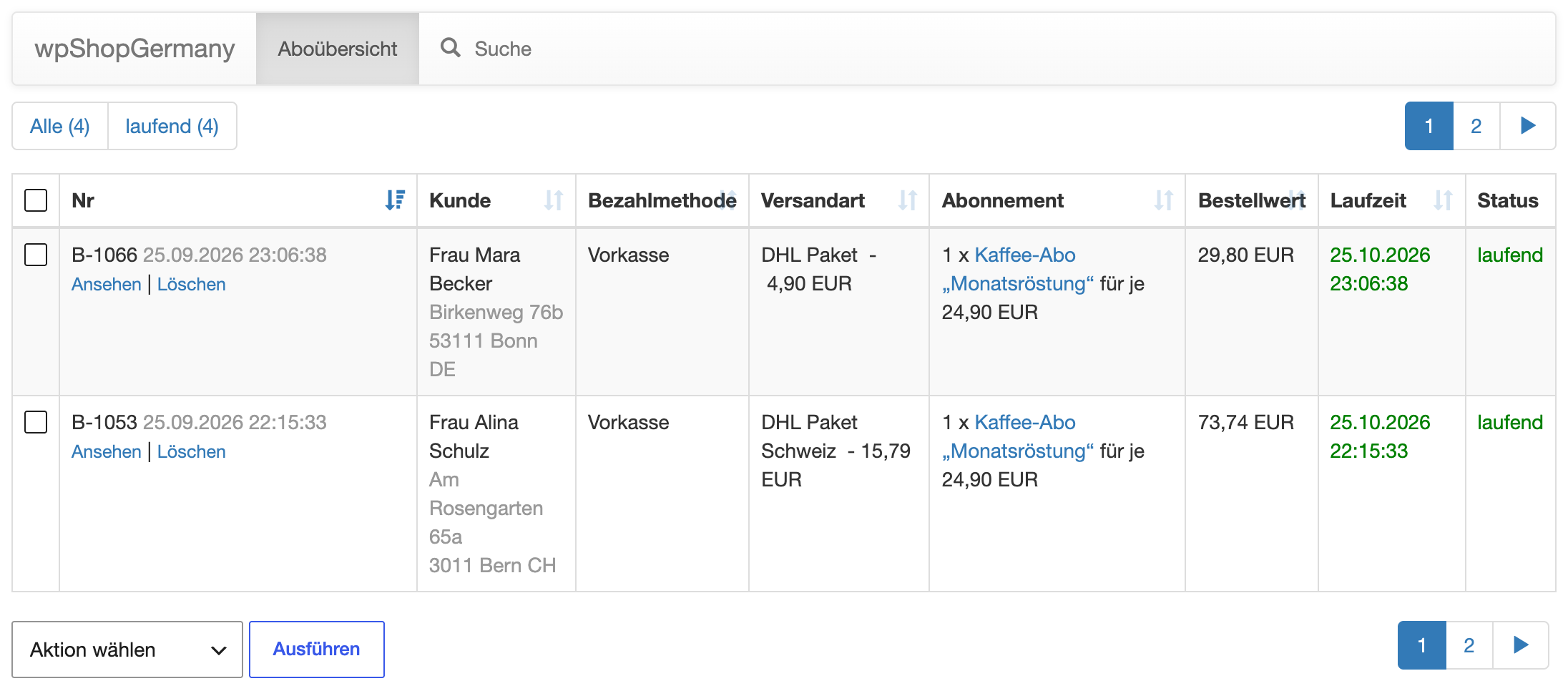Aboverwaltung im Backend