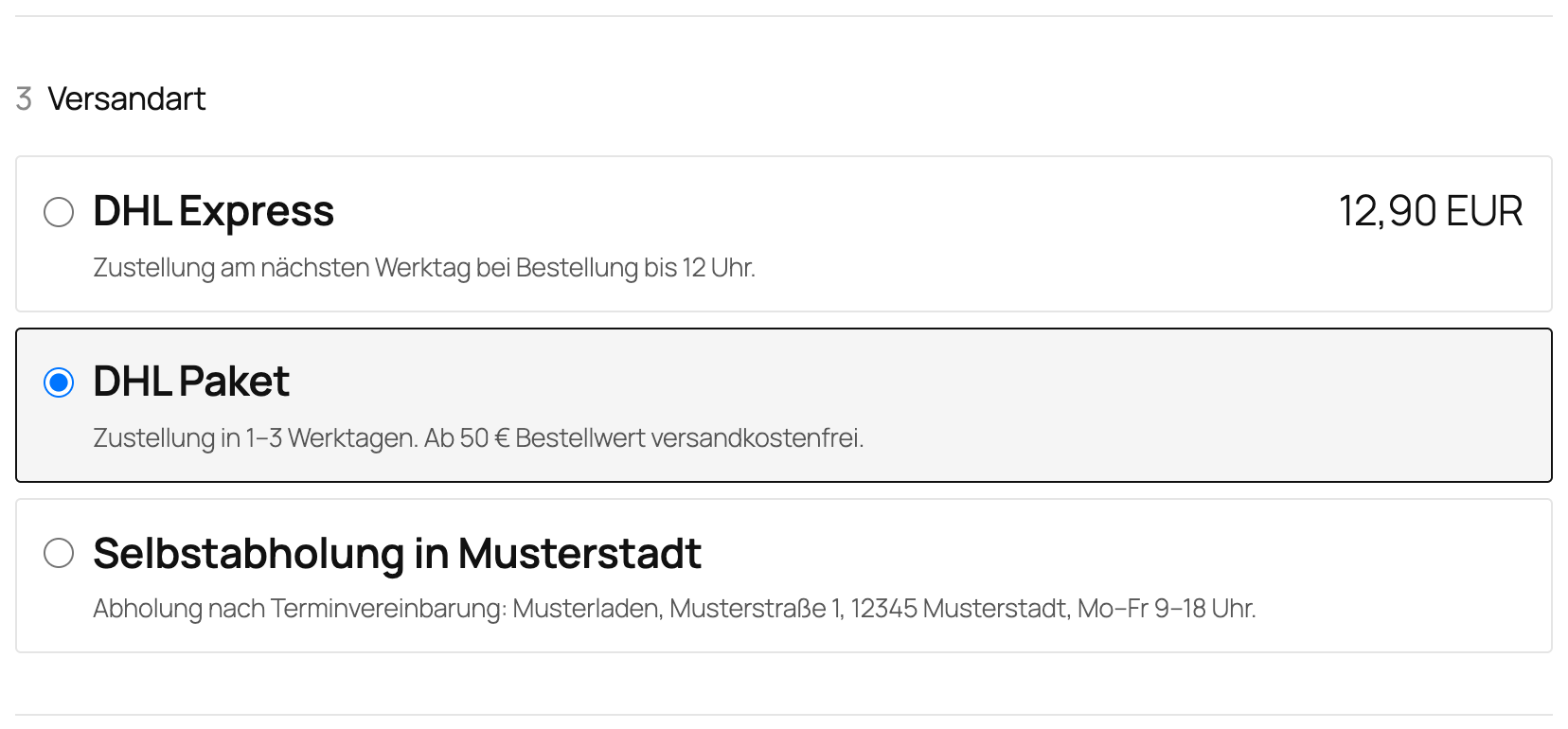 Auswahl der Versandart