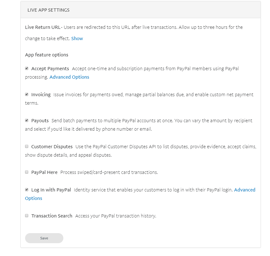 Einstellungen für Login with PayPal